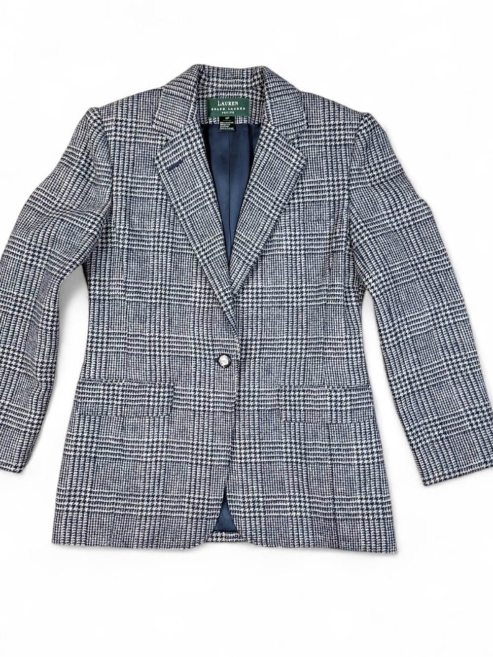 Lauren Ralph Lauren Women's Navy/Gray Houndstooth Single-Button Blazer 6P